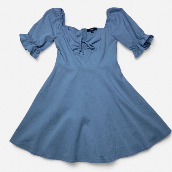 Lulus Dresses & Skirts - Lulus Women’s Elsie Puff Sleeve Square Neck Mini Dress Dusty Blue Size Small